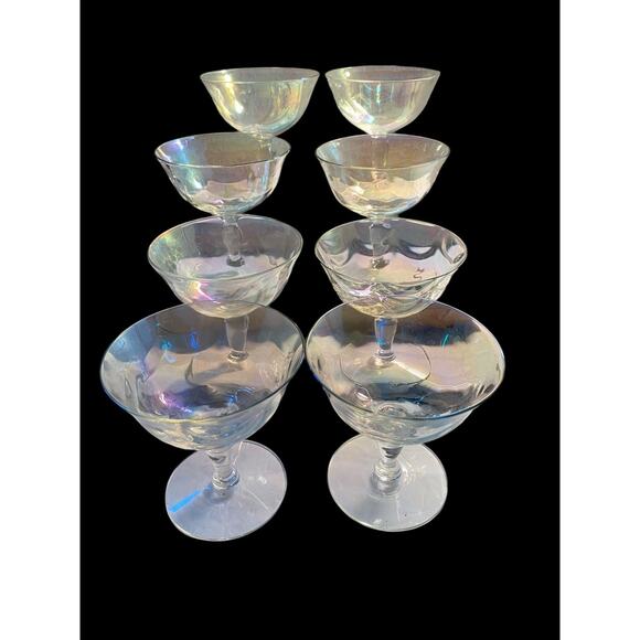 8 Fostoria Crystal Pearl Shell Iridescent Champagne Sherbert Glasses Loop Optics - Picture 6 of 16